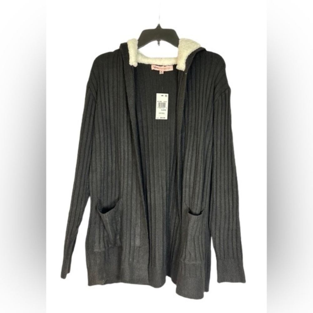 CRAVE FAME Cozy Knit Fleece Sherpa Trim Cardigan